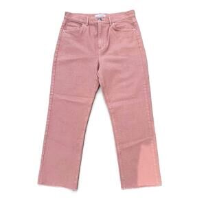 Loft Womens Pink High Waisted Straight Crop Jeans Raw Hem Size‎ 28/6